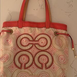 Stylish Coach Pink and Cream Tote Bag